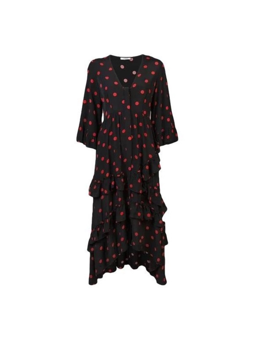Ganni Black Maxi Dress with Red Polka Dots